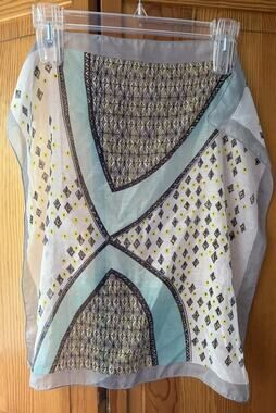 Unbranded Square Lightweight Teal And White Geometric Scarf